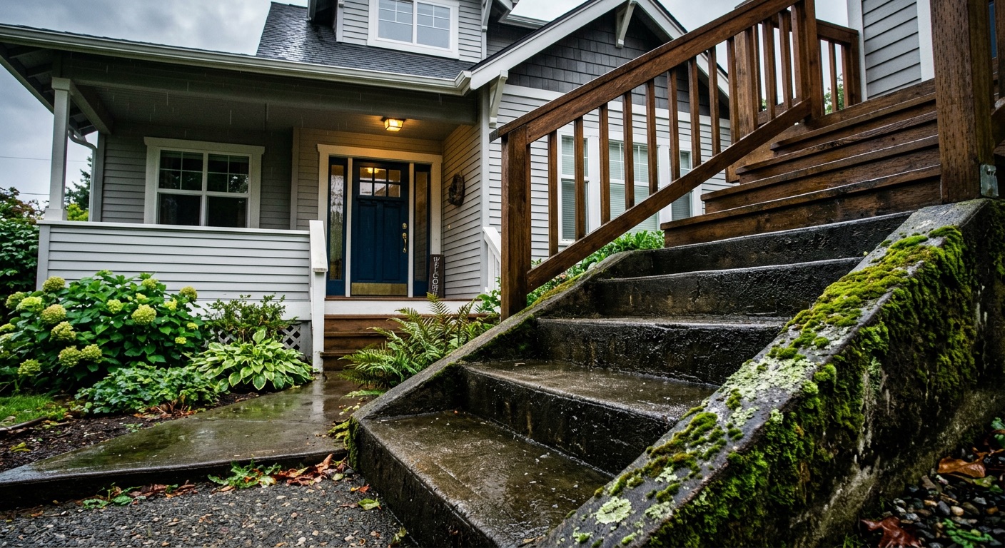 Wet front steps